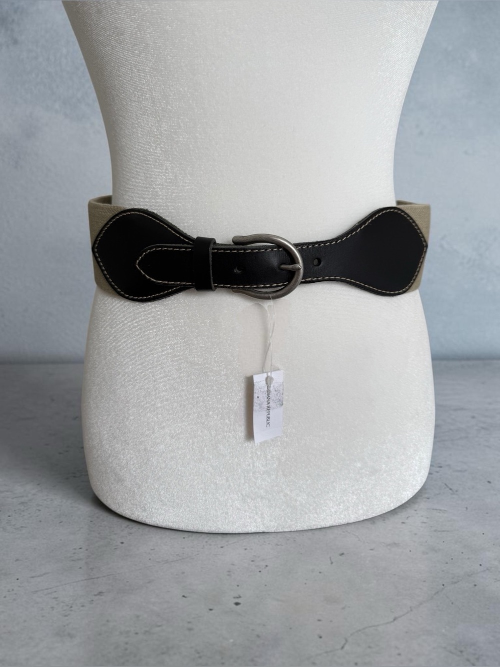 NWT Banana Republic Llanito Stretch Belt S Linen Leather Dark Brown $110